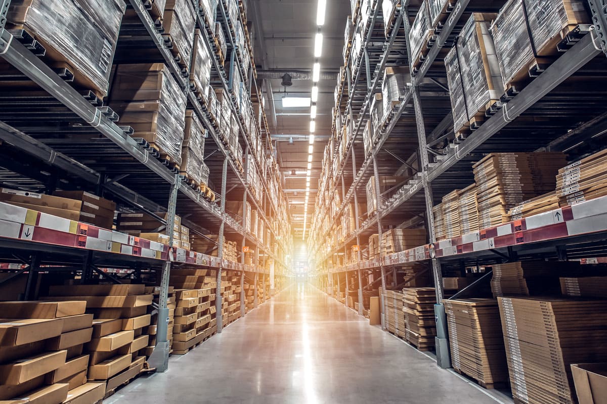 Rows Shelves With Goods Boxes Modern Industry Warehouse Store Factory Warehouse S Min